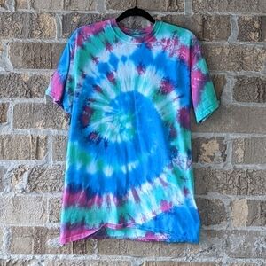 Handmade Spiral Tie Dye T-Shirt Aqua Green Pink Medium